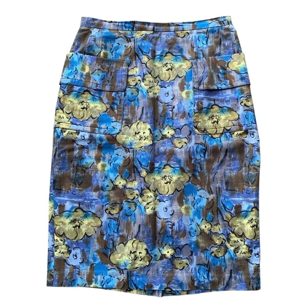 Plenty by Tracy Reese Floral Pocketed Cotton Pencil Skirt Blue Yellow Size 6